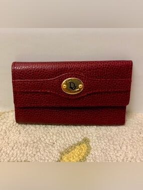 DIOR Vintage Rare Y2K Red Pebbled Leather 6 Ring Key Holder Wallet Case W/ Gold